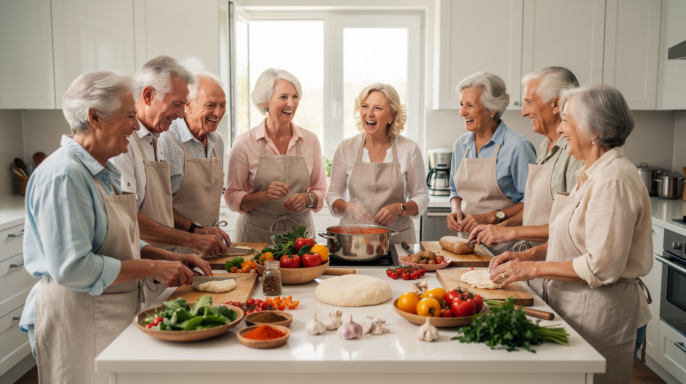 Seniors participating in a traditional cooking workshop